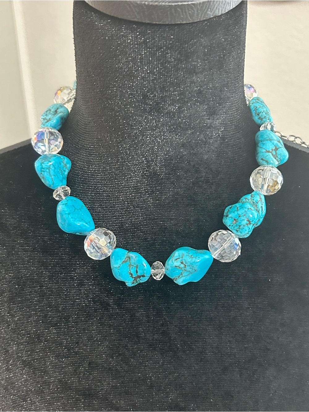 Turquoise Chip & Faceted Crystal Necklace - Women Jewelry